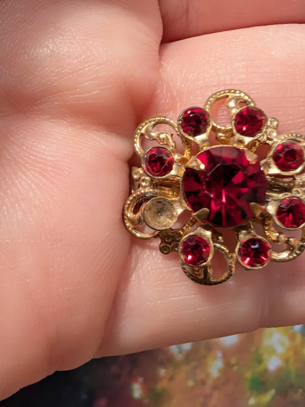 1930's 1940's Mother Wire Brooch & Red Rhinestone Flower Chatelain Brooch